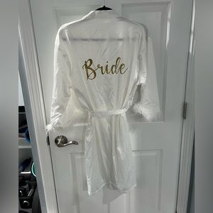 Satin Bride Robe with feather wrists OS
